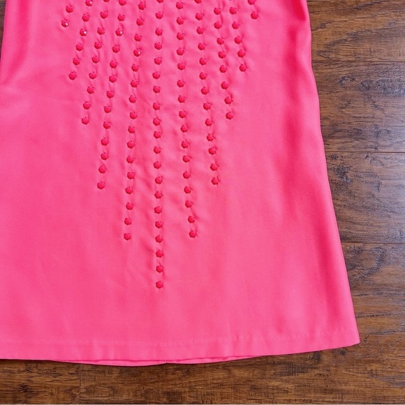 KARTA • jeweled mini shift dress coral peach salmon embellished a-line mod - Picture 6 of 8